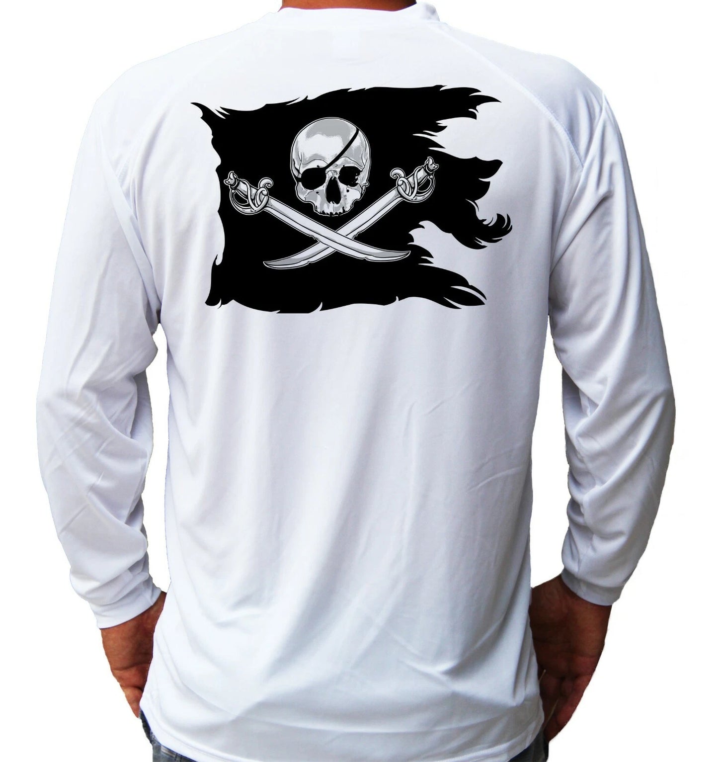 Pirate Flag Skull Fishing Boat Long Sleeve UPF 30 T-Shirt UV Sun Protection