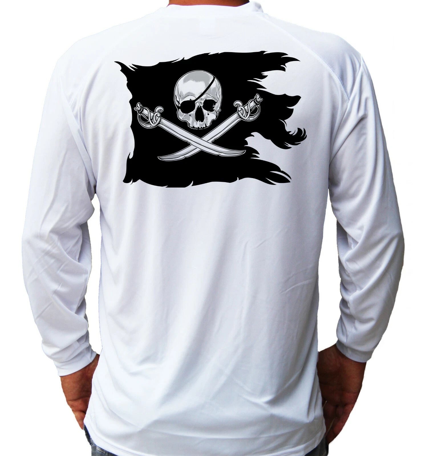 Pirate Flag Skull Fishing Boat Long Sleeve UPF 30 T-Shirt UV Sun Protection