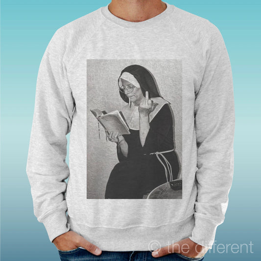 Felpa Man Light Sweater Light Grey " Nun Funny Smoke Nun "