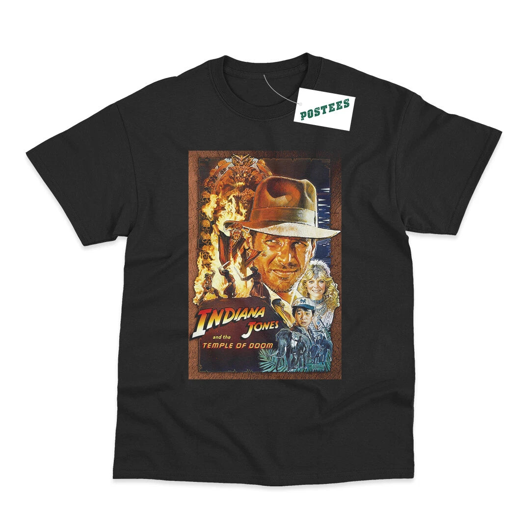 Movie Poster Inspired by Indiana Jones Temple Of Doom BLK/WHT Printed T-Shirt
