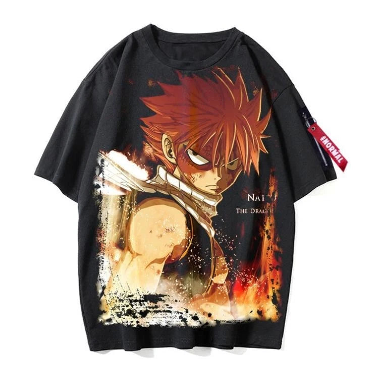 Fairy tail Natsu anime manga T-shirt shirt undershirt polyester black unisex