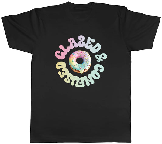 Funny Donuts Mens T-Shirt Glazed and Confused Unisex Tee Gift
