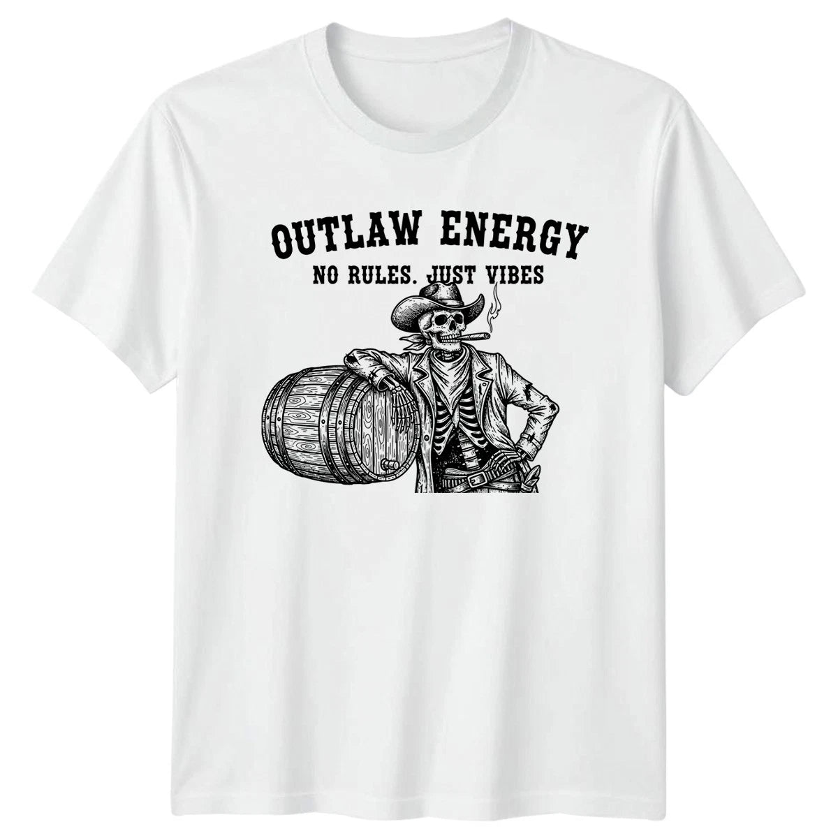 Outlaw Energy No Rules Just Mens T-Shirt Skeleton Humor Western Gift For Him