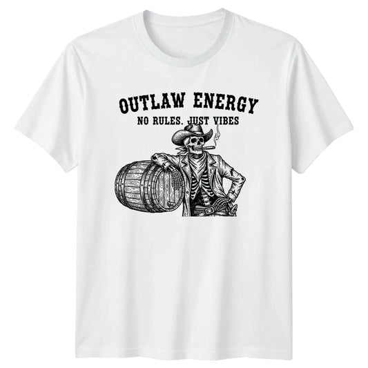 Outlaw Energy No Rules Just Mens T-Shirt Skeleton Humor Western Gift For Him