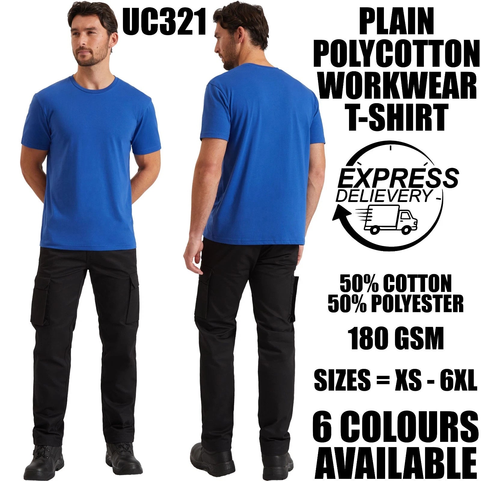 Plain Polycotton Workwear T-Shirt | 180 GSM | 50% Cotton 50% Polyester Crew Neck