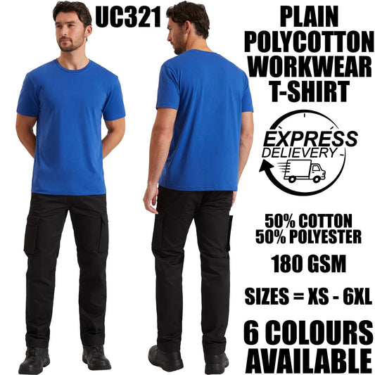 Plain Polycotton Workwear T-Shirt | 180 GSM | 50% Cotton 50% Polyester Crew Neck