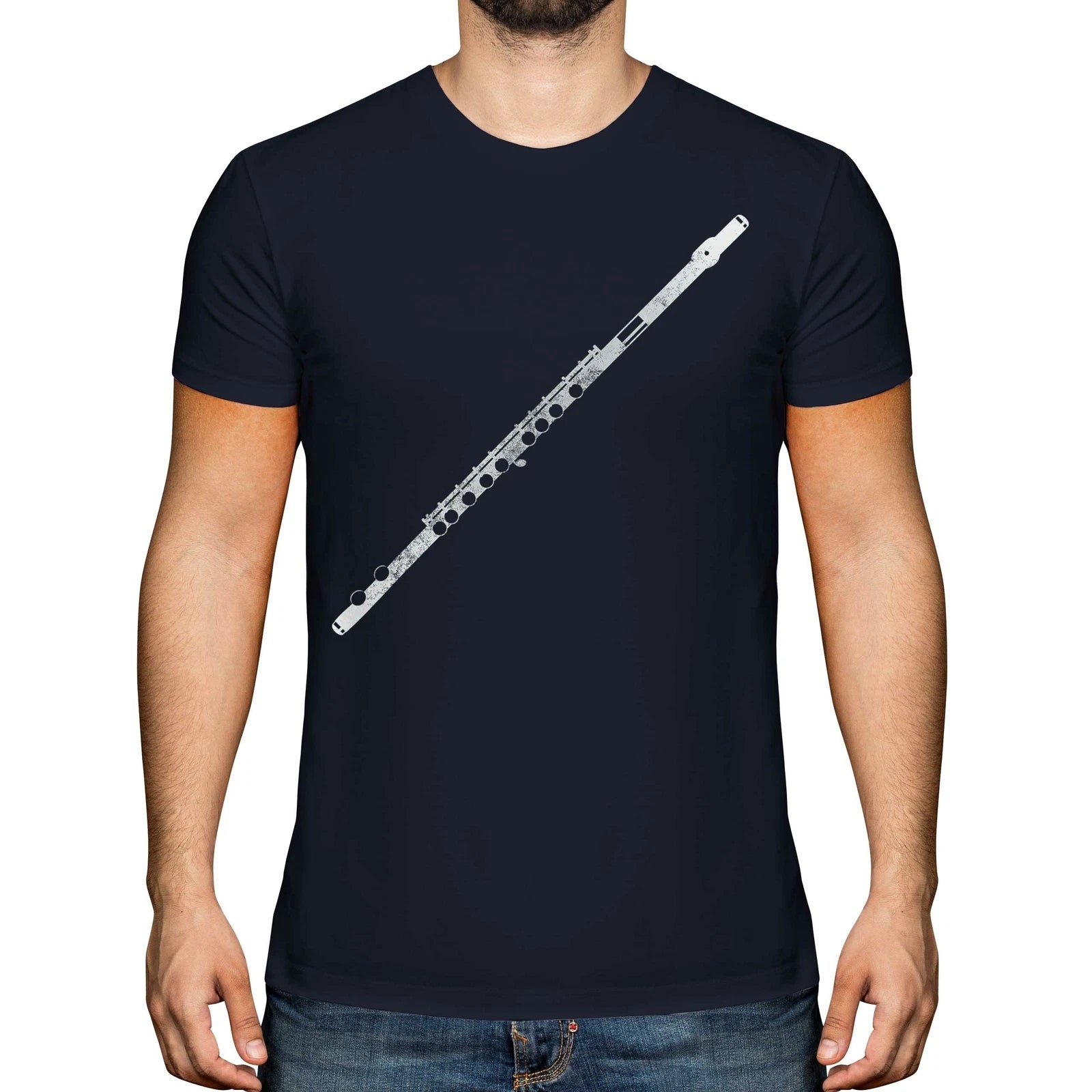 FLUTE DISTRESSED PRINT MENS T-SHIRT VINTAGE STYLE DESIGN TOP FLAUTIST GIFT