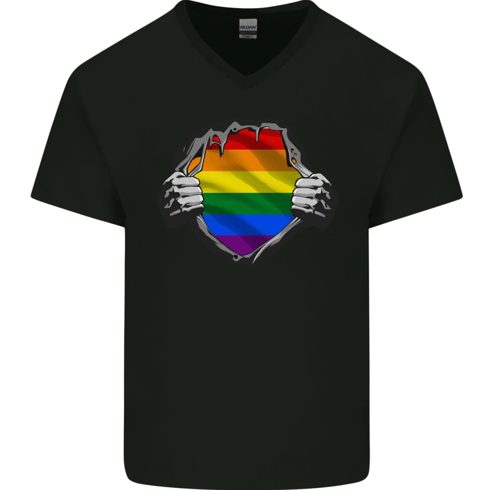 LGBT Rainbow Colours Pride Awareness Day Mens V-Neck Cotton T-Shirt