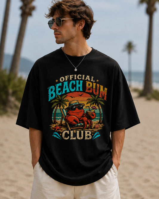 Beach Bum Club Dropped shoulders T Shirt Summer Vacation Crab Graphic NEW