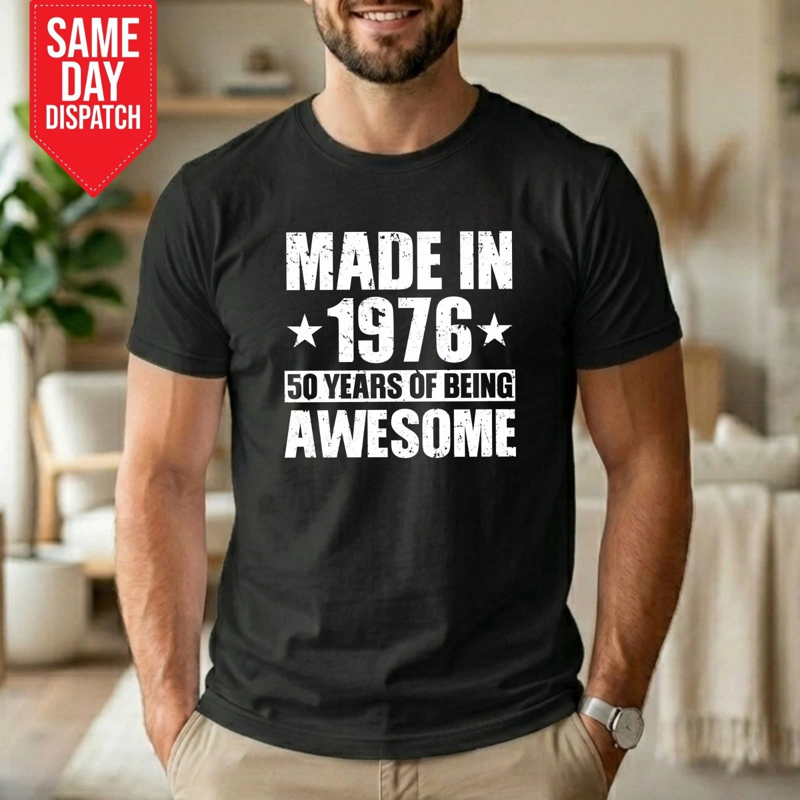 Made In 1976 T Shirt Printed 50 Years Of Being Awesome Birthday Gift Men Tee Top