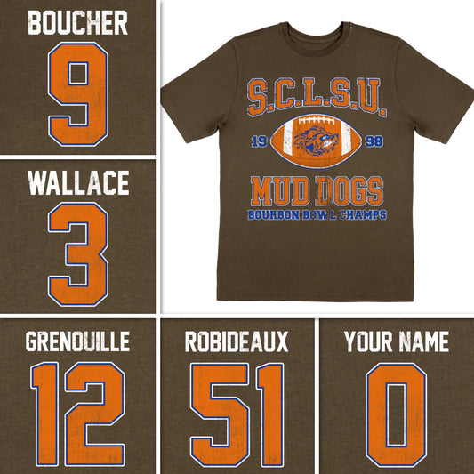SCLSU Mud Dogs Football The Waterboy 1998 Adam Sandler Bourbon Bowl Jersey Shirt