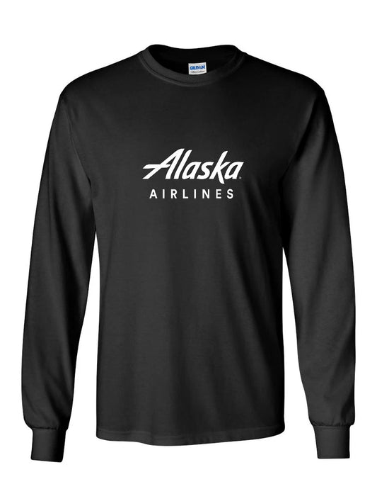 Alaska Airlines Retro White Logo US Aviation Black Long sleeve T-Shirt