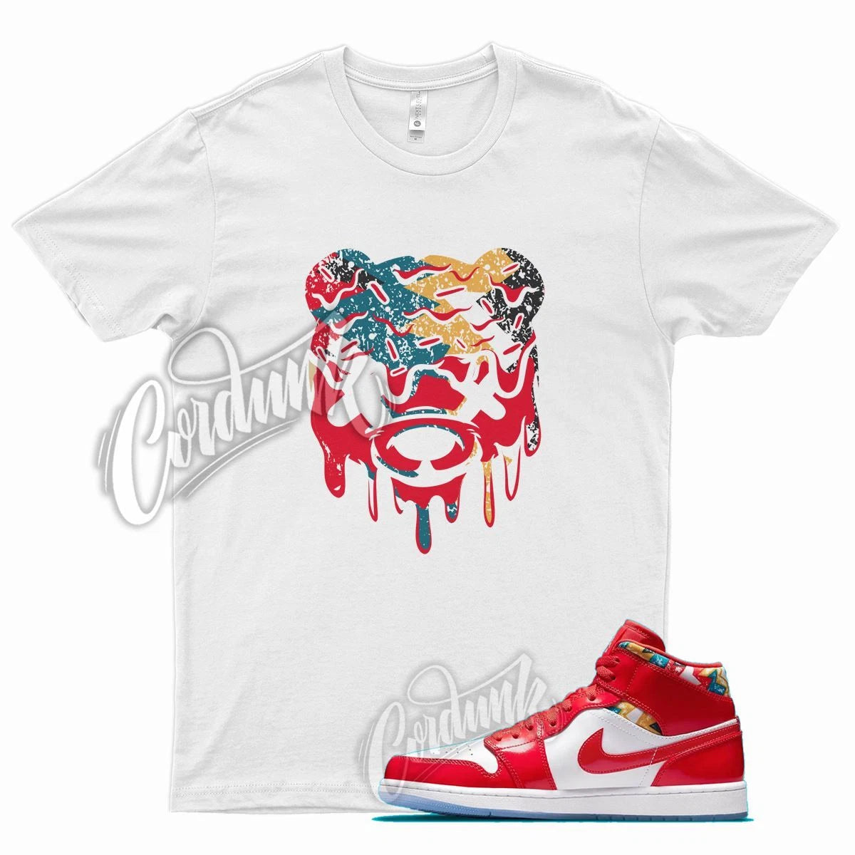 White DRIPPY T Shirt for Air J1 1 Mid Barcelona Sweater Chile Red Pollen