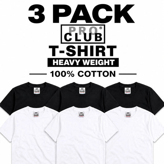 3 PRO CLUB T SHIRT HEAVYWEIGHT SHORT SLEEVE PLAIN 100% COTTON Black Or White