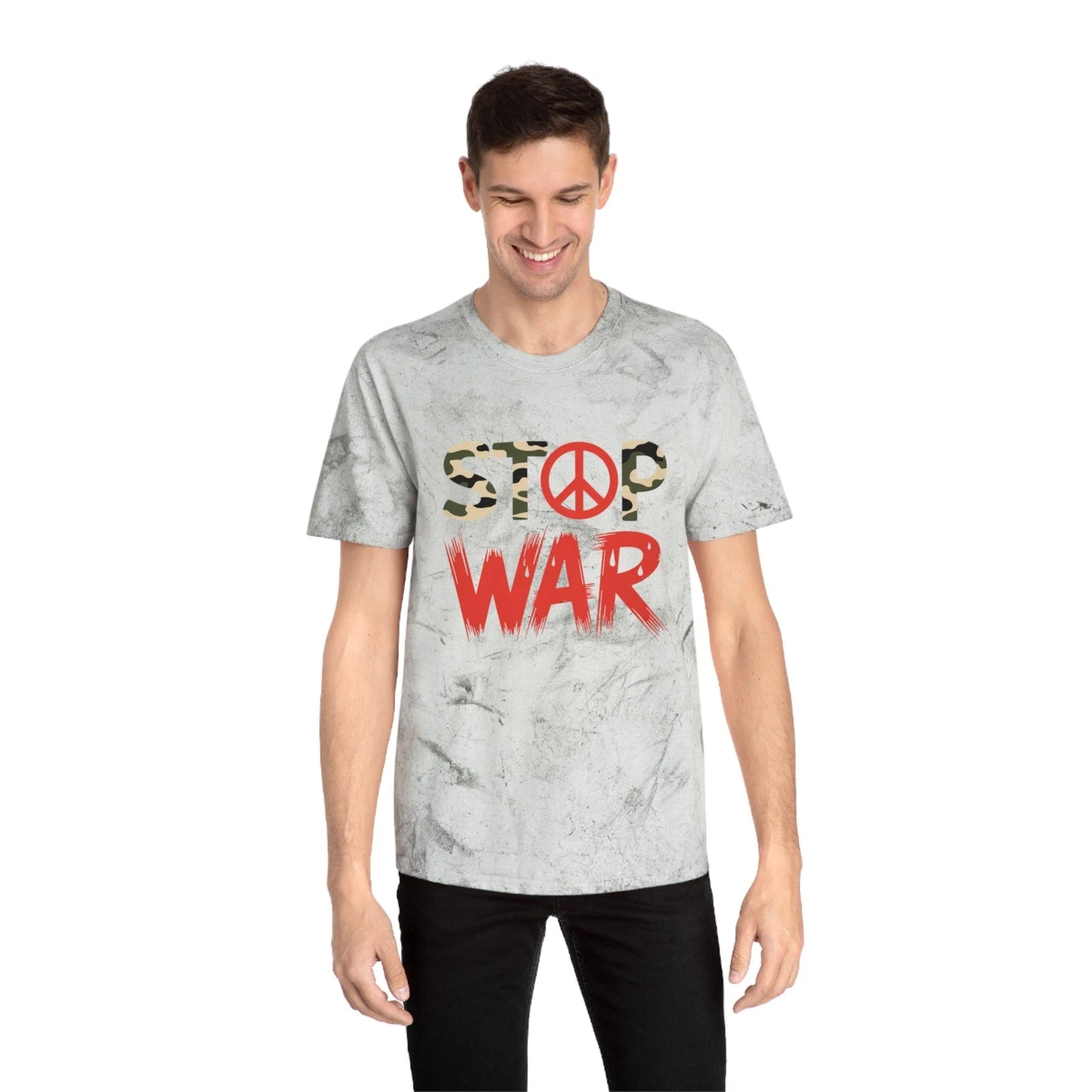 Unisex Color Blast T-Shirt stop war design peace sign art gift idea men women