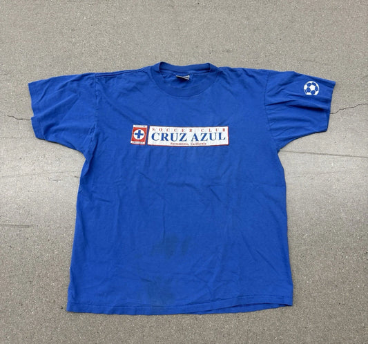 Vintage 90’s Cruz Azul Cemento Mexico Soccer Blue Graphic T-shirt Men’s XL Rare