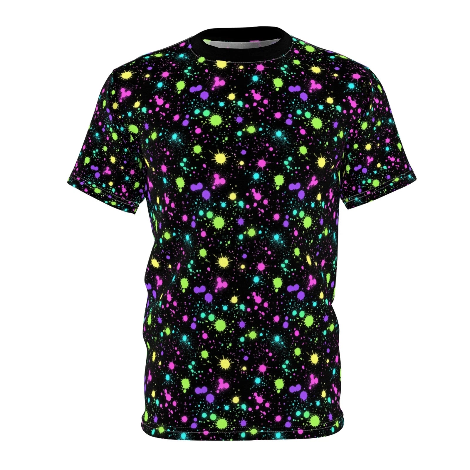 Neon Paint Splatters Tee | Black Galaxy All-Over Print