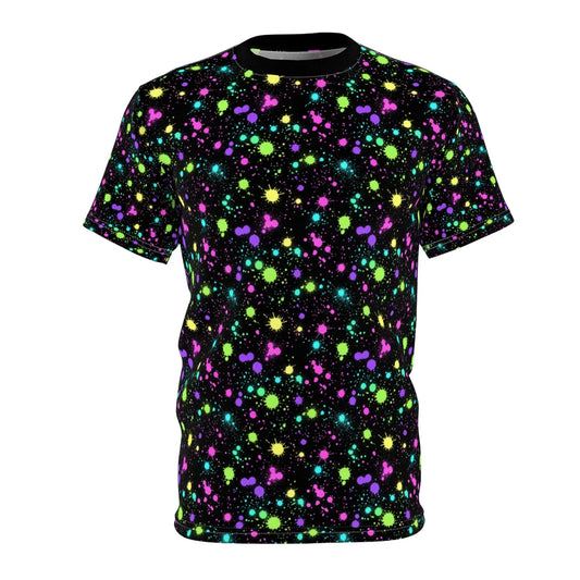 Neon Paint Splatters Tee | Black Galaxy All-Over Print