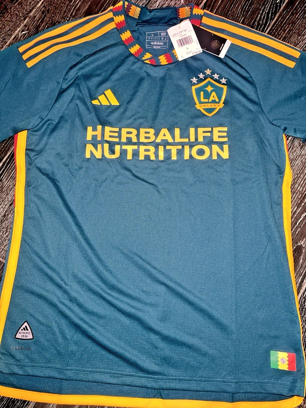 Adidas Soccer Los Angeles Galaxy LG Jersey Authentic Away Mystery Green Gold NEW