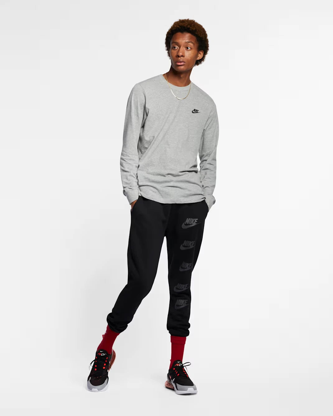 Nike Sportswear Club Long Sleeve T-Shirt Men Size Small Gray New AR5193-063
