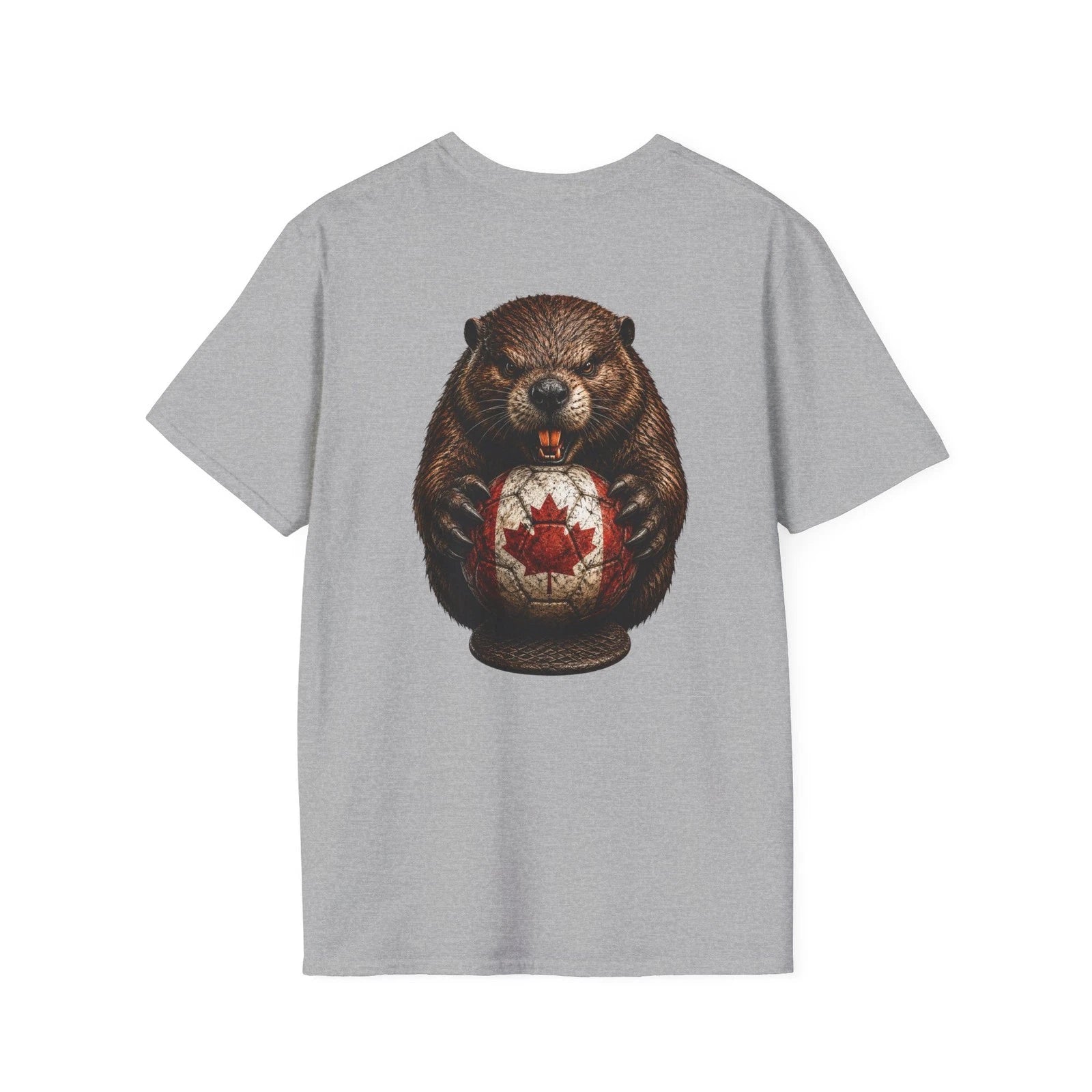 Canadian Beaver Soccer Ball T-Shirt Canada Football Fan Back Print Tee