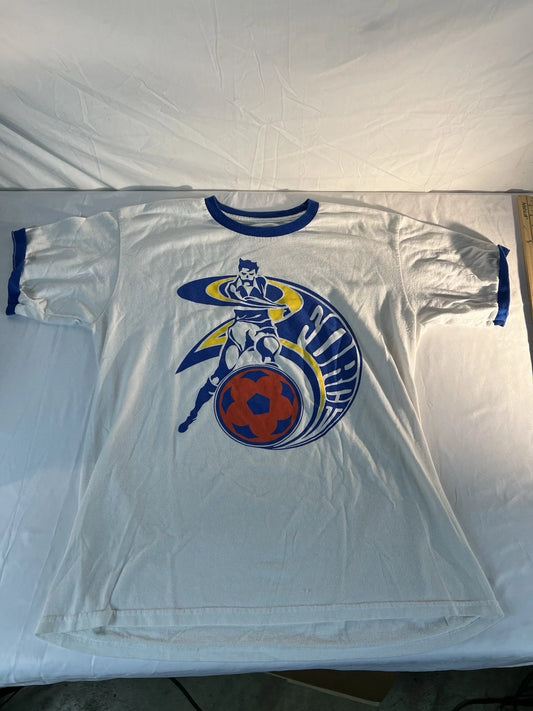 Vintage Ringer style Soccer t shirt blue and yellow Cleveland Force .. Large