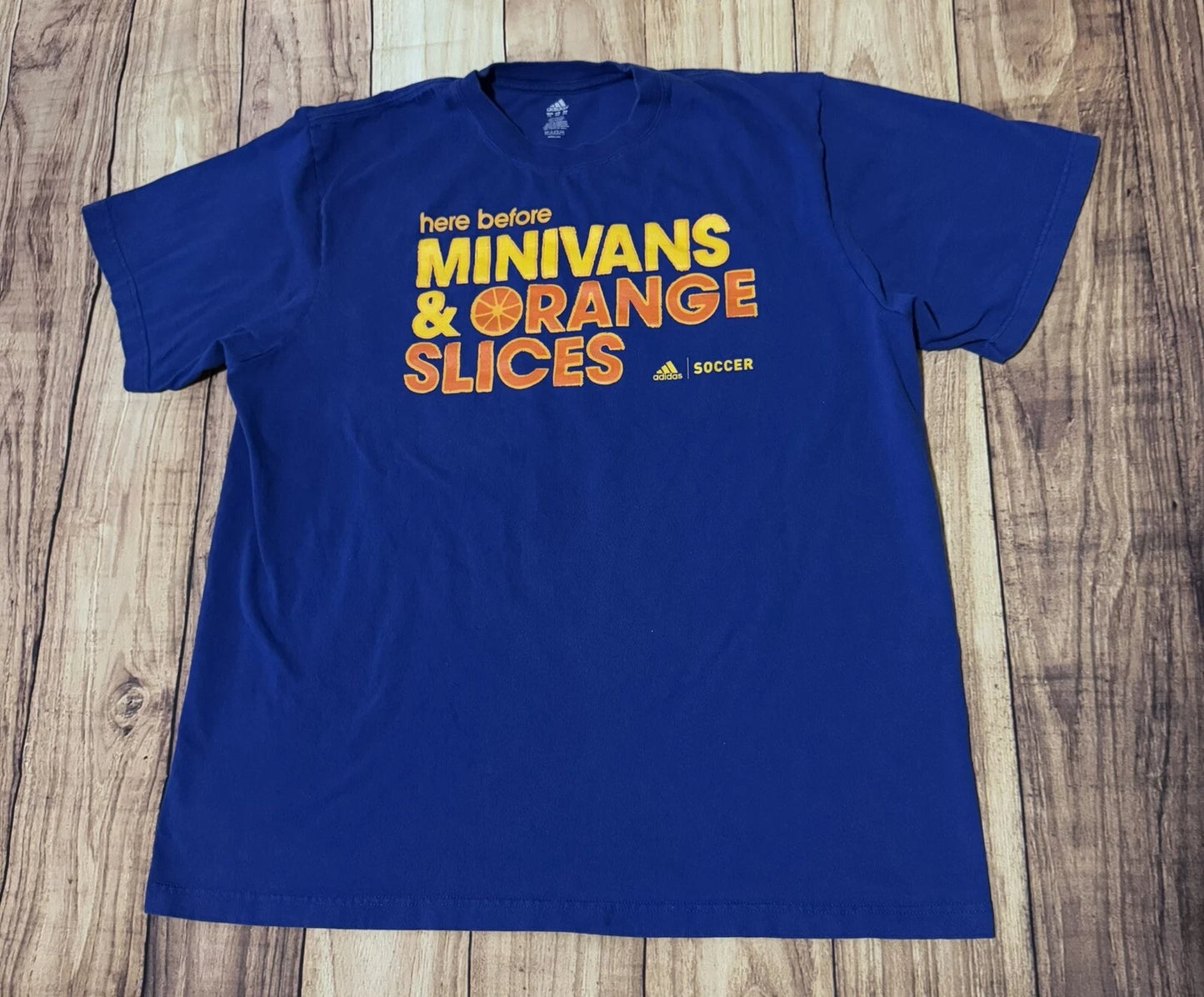 Adidas Soccer Mom T Shirt Here Before Minivans Orange Slices 2XL XXL Blue Rare