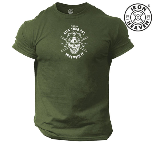 Kick Your Ass T Shirt Gym Clothing Bodybuilding Training Workout Boxing MMA Top