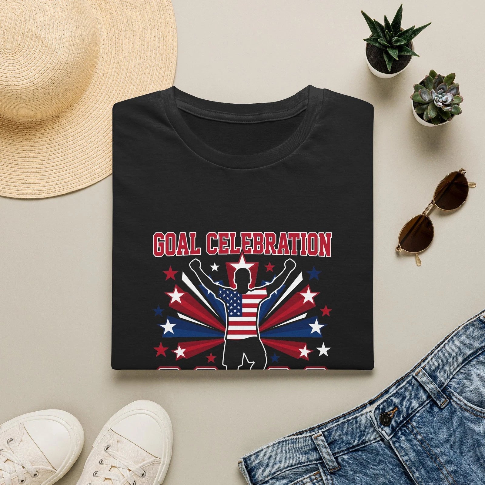Goal Celebration Soccer Player T-Shirt | USA Stars Stripes 2026