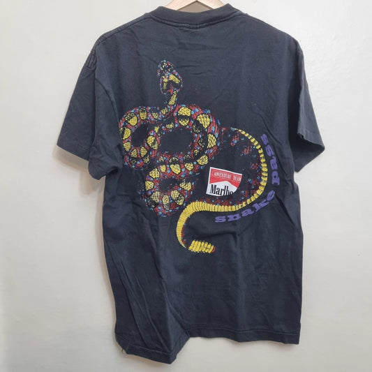Vintage Marlboro T-Shirt Snake Pass Size L Western Pocket Tee 90s Graphic Print