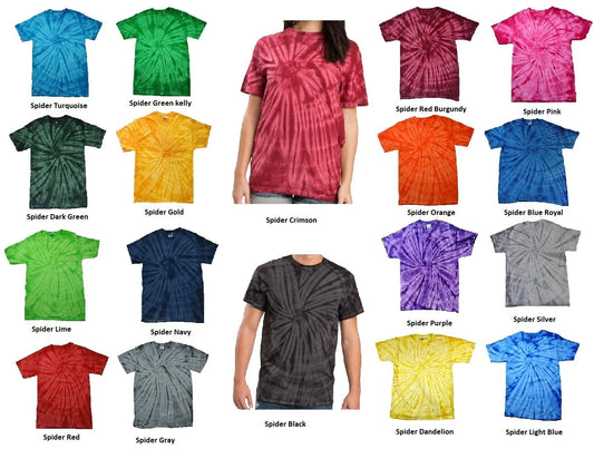Tie Dye T-Shirts Red, Blue, Pink, Purple, Black, Green Kids Adult 100% Cotton