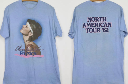 Vintage Olivia Newton John Physical Tour Shirt 2 sides Light Blue S-5XL