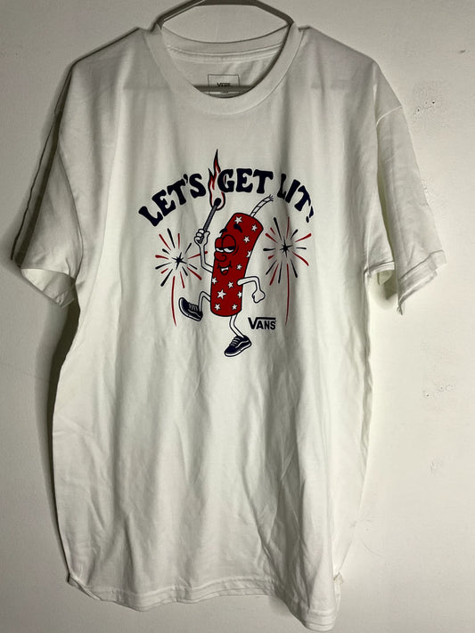 Vans Men's Let's Get Lit T-Shirt Graphic White Tee Size Large