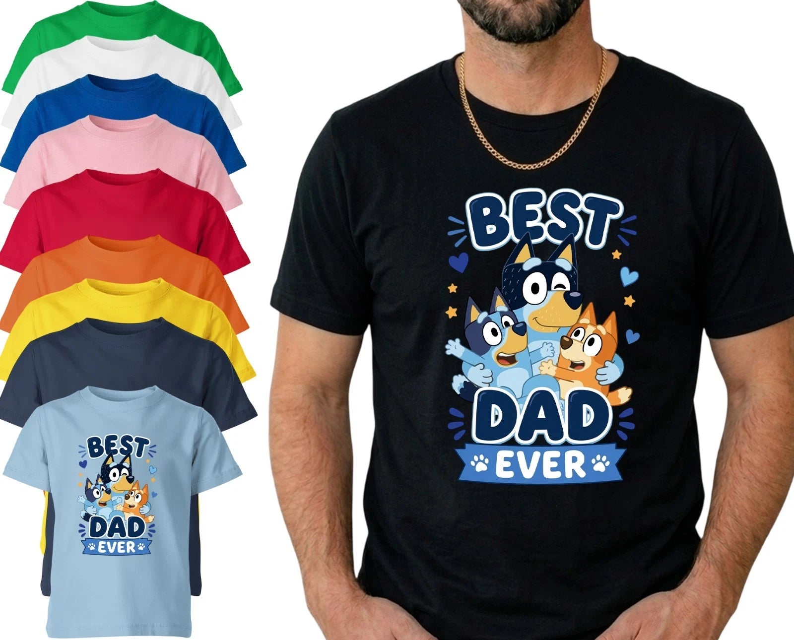Best Dad Ever Blue Dog Family T-Shirt Father's Day Gift Dad Daddy Top Men Tee