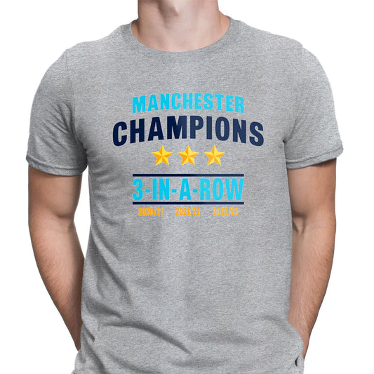 Champions 3 In A Row Unisex T Shirt Football Soccer Fan Trophy Tee #DNE