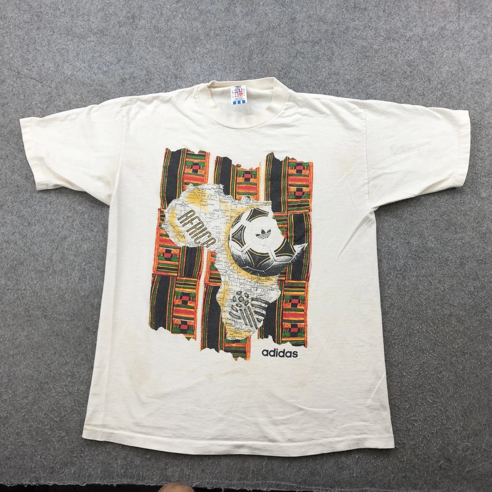 Vintage Adidas Shirt Mens Medium Africa Soccer Football Map Graphic 90s USA