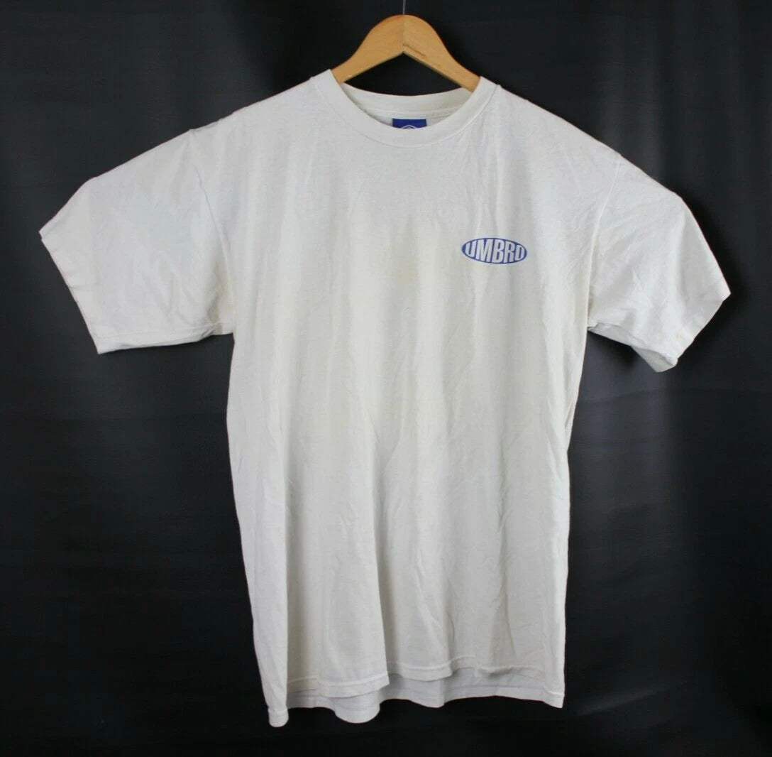 Vintage Umbro Soccer Men's size Large White Graphic T Shirt Faded Distressed