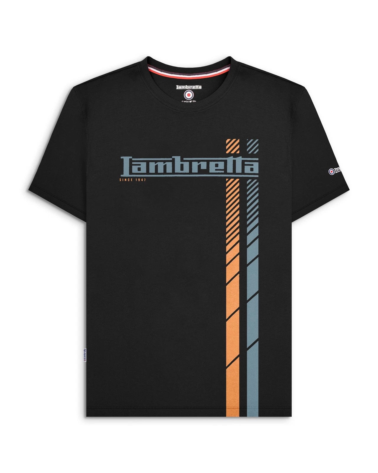 Lambretta Mens Black Fade Racing Stripe Retro Mod Ska Casual T-Shirts