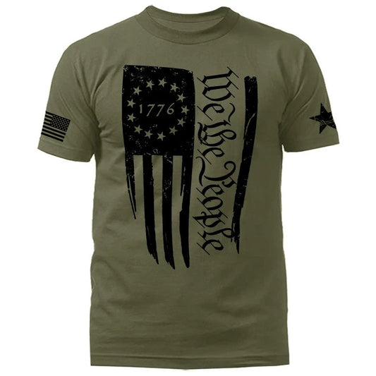 We The People Large Vertical US Flag American Pride Patriotic Graphic T-shirt