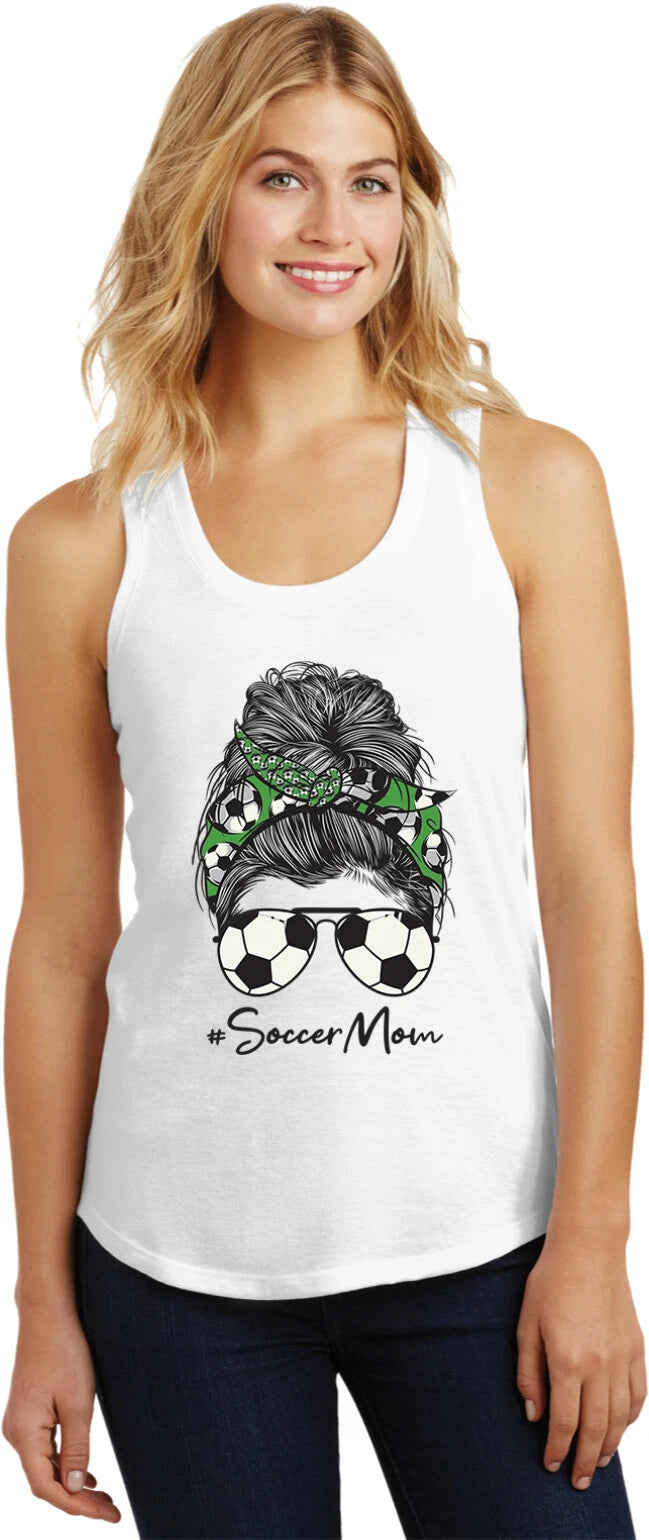 Mom Bun Soccer Mom Soccer Ball Headband Womens Racerback Tank Top