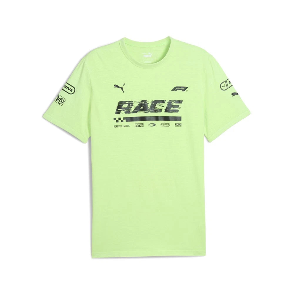 PUMA F1 Graphic Ringer Crew Neck Short Sleeve T-Shirt Mens Green Casual Tops 631