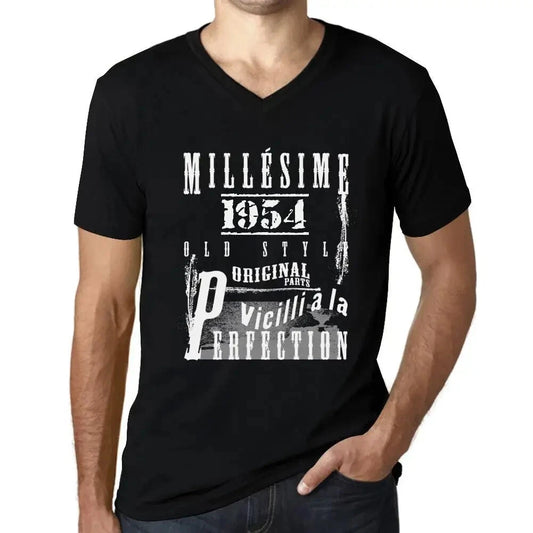 Men's Graphic T-Shirt V Neck Vintage Aged to Perfection 1954 – Millésime Vieilli