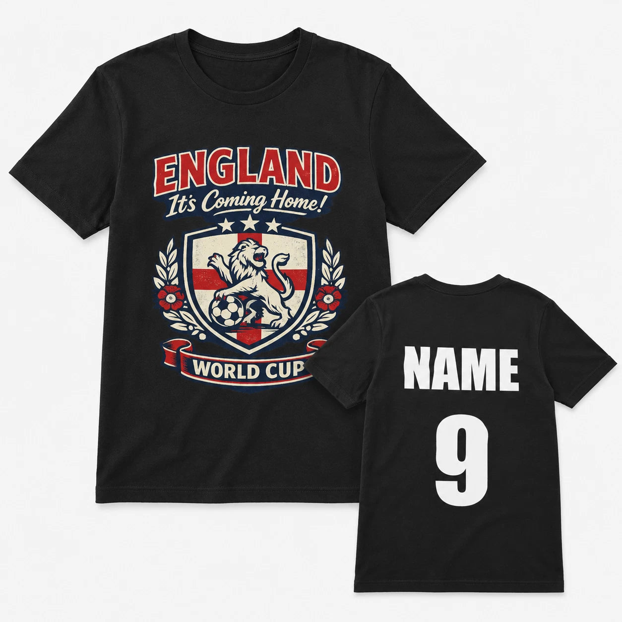 Personalised England World Cup T-Shirt Custom Name Number Football Fan Top