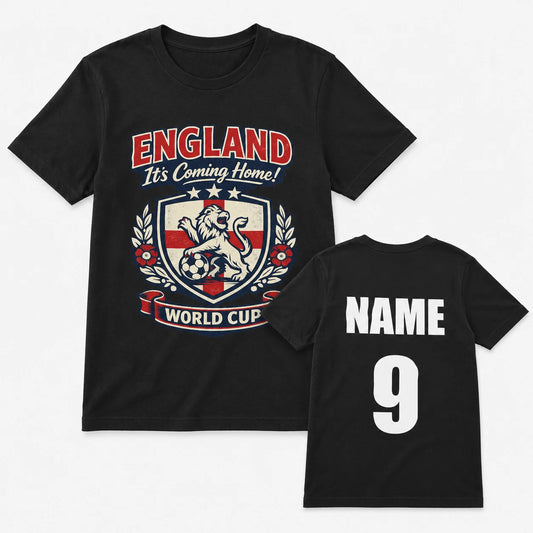 Personalised England World Cup T-Shirt Custom Name Number Football Fan Top