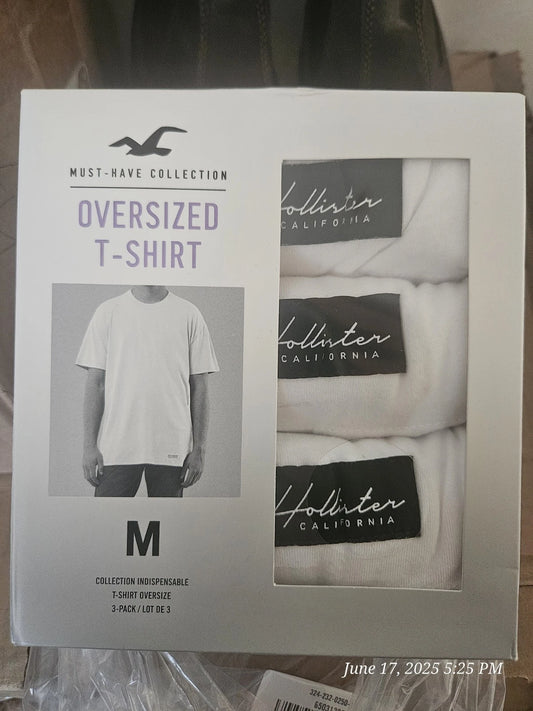 NEW Hollister Men's 3 Pack Oversized T-SHIRT  White  SlZE M