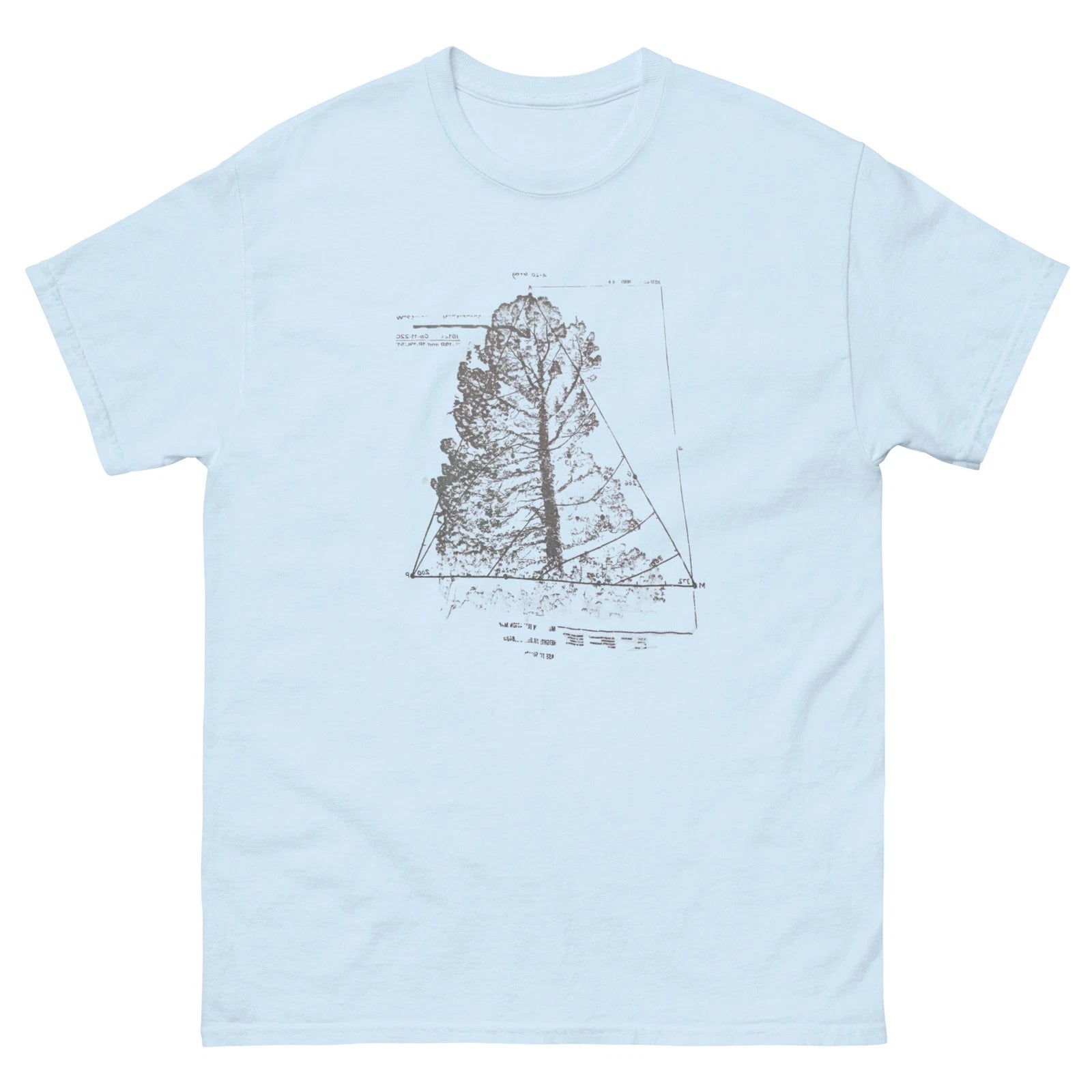 Light blue graphic tee  Minimalist tree shirt  Sketch art