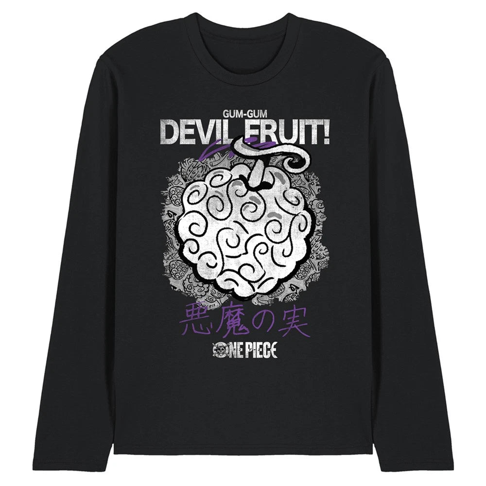 One Piece Gumgum Devil Fruit Unisex Long Sleeve T-Shirt S-2XL, Black