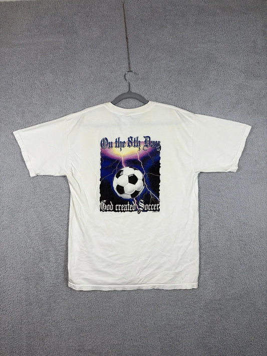 Vintage Soccer Graphic Tee On the 8th Day God Created Soccer Men’s L Gildan