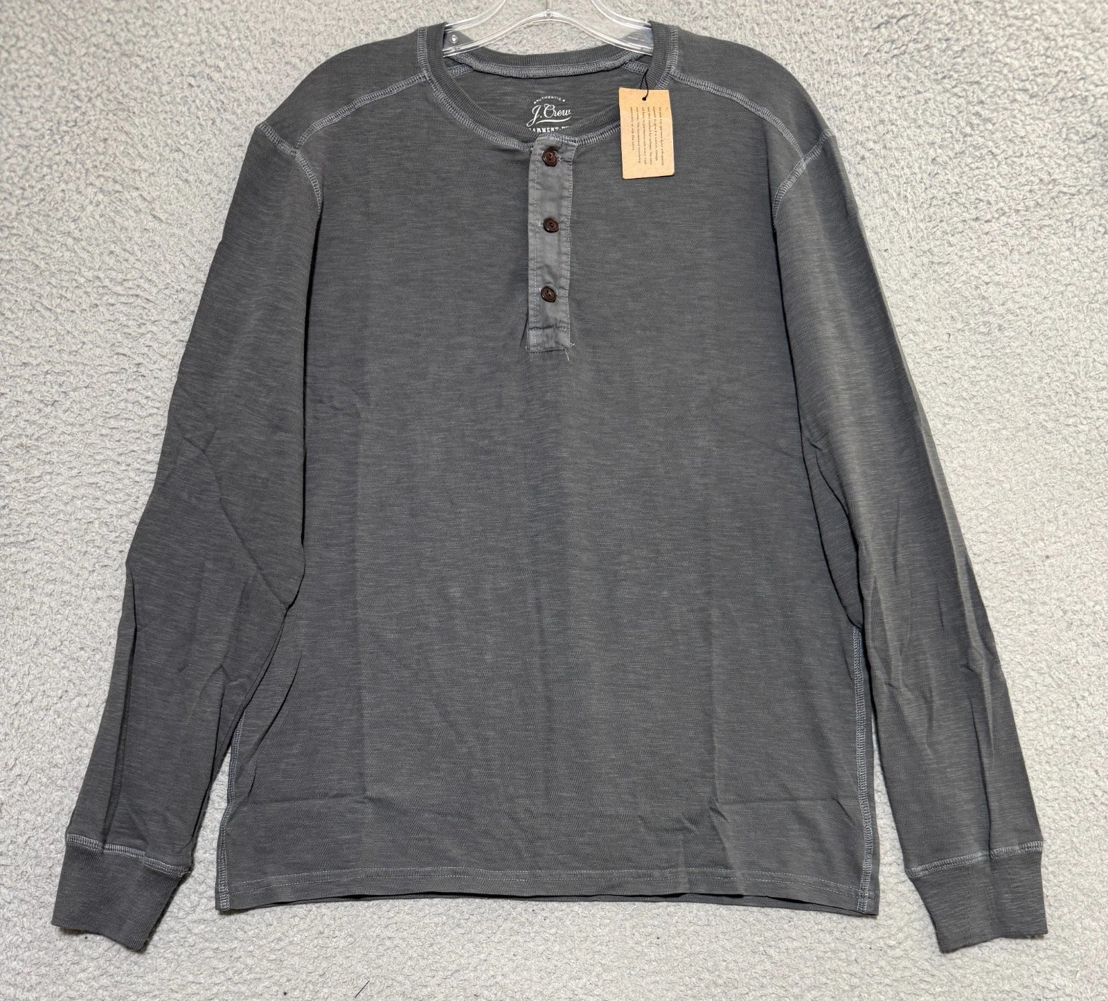 NEW J Crew Garment Dyed long sleeve Henley Gray Mens Medium Made in USA