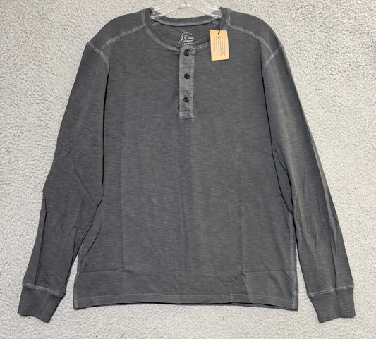 NEW J Crew Garment Dyed long sleeve Henley Gray Mens Medium Made in USA
